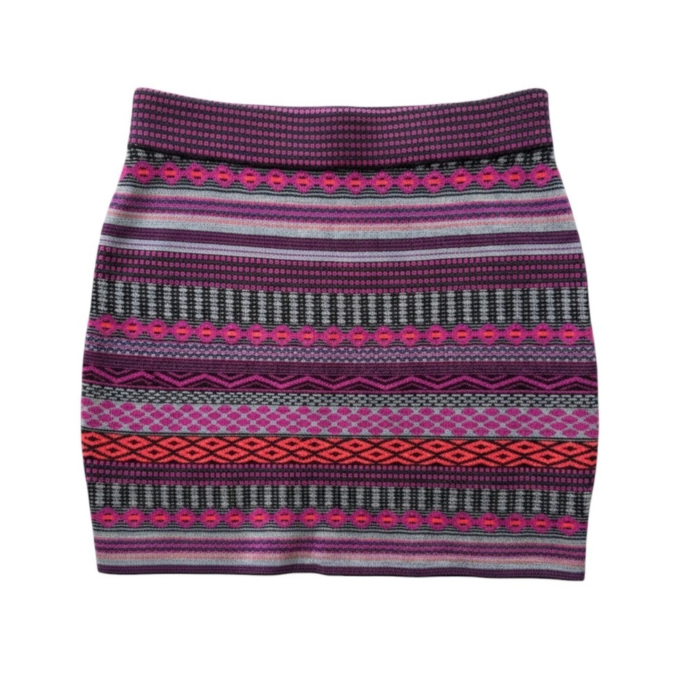 Krimson Klover Womens Pink Fair‎ Isle Knit Mini Skirt Size M Cotton Silk Blend